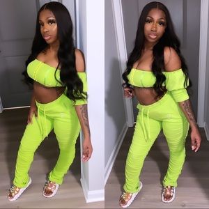 gsuwoo two piece stacked pants set